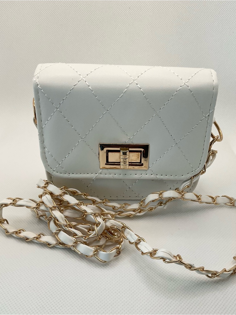 Quilted White Mini Crossbody Bag with Gold Turn-Lock | MayZay Boutique